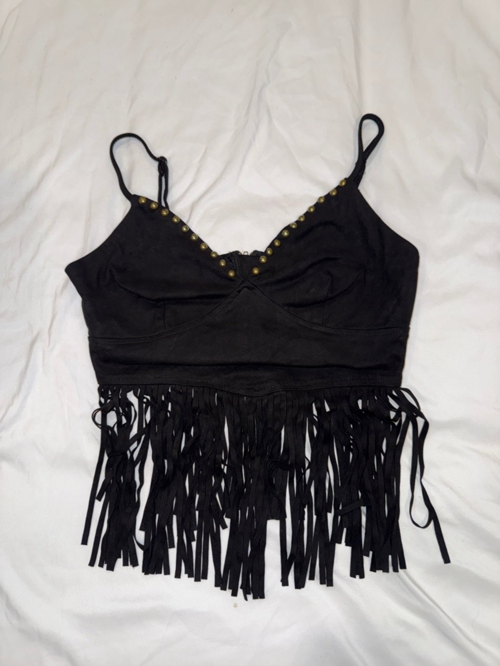 Fashion Nova Black Fringe Studded Cami Crop Top